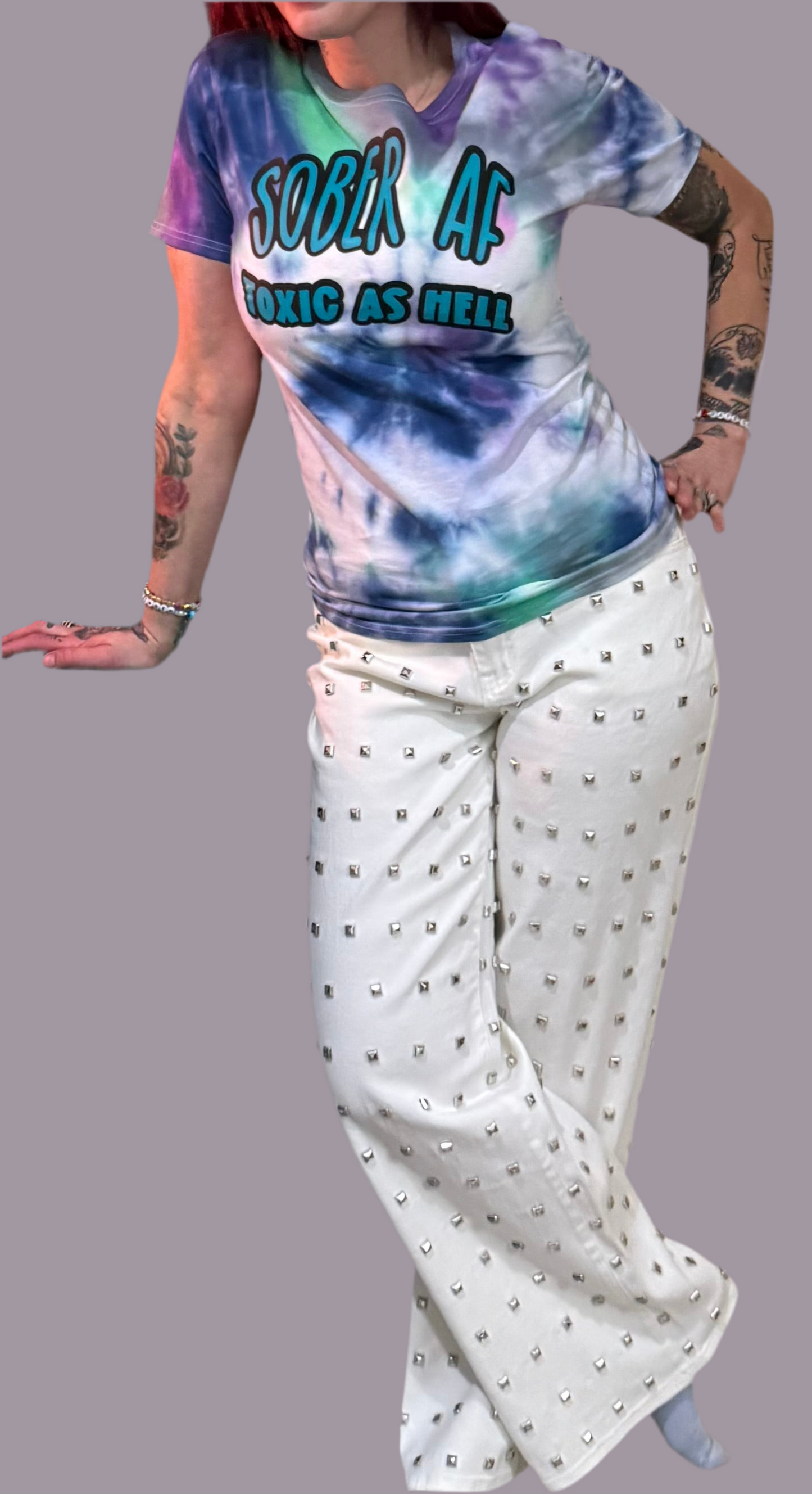 "Sober AF, Toxic As Hell" Tie-Dye Tee - more color options